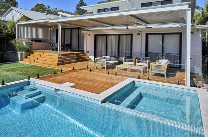 Fully tiled above ground concrete pool